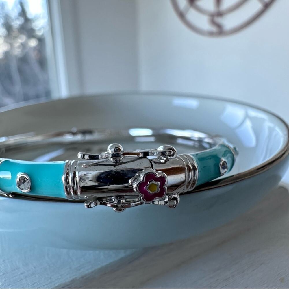 LAUREN G ADAMS - Stackable Bamboo hinged Bangle, turquoise and silver - Picture 2 of 5
